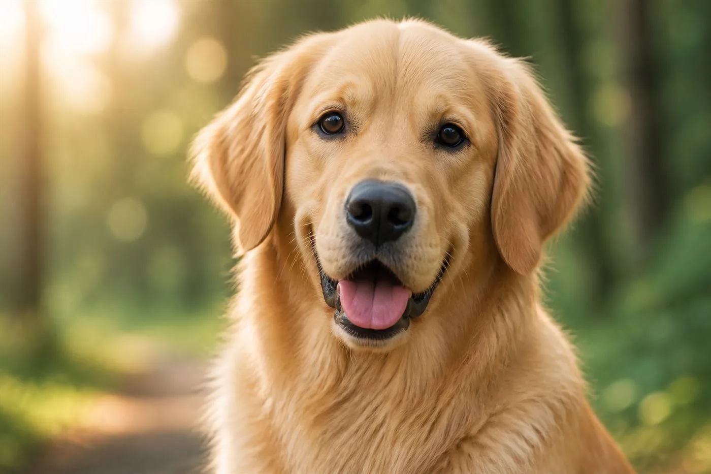 Golden retriever outdoors in soft morning light